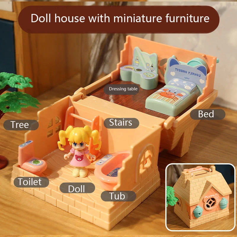 DollHouse Miniature Furniture DIY Doll House With Mini Doll Green Tree Forest Villa Home For Girl Christmas Gift ChildernToys