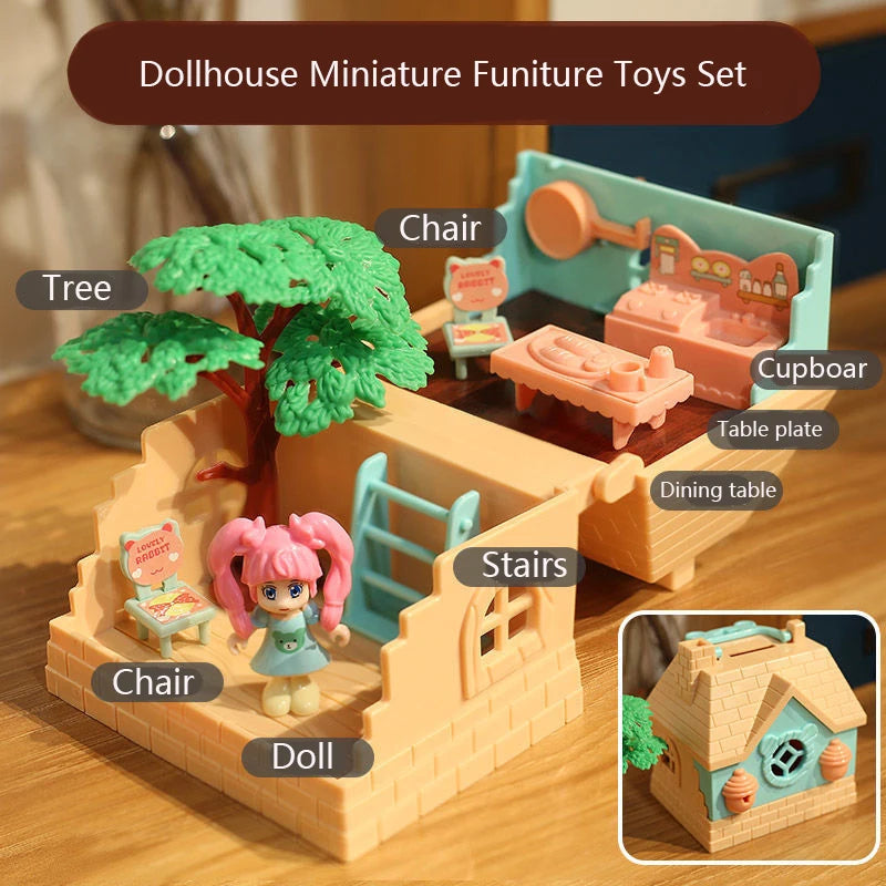 DollHouse Miniature Furniture DIY Doll House With Mini Doll Green Tree Forest Villa Home For Girl Christmas Gift ChildernToys