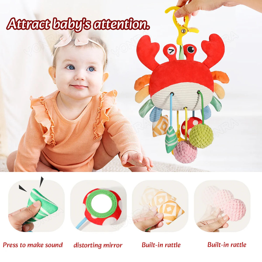 Plush Pull String Sensory Toys with Rattle Montessori Toys for Babies Toddlers Mobiles for Cribs Birthday Gifts Travel Toys