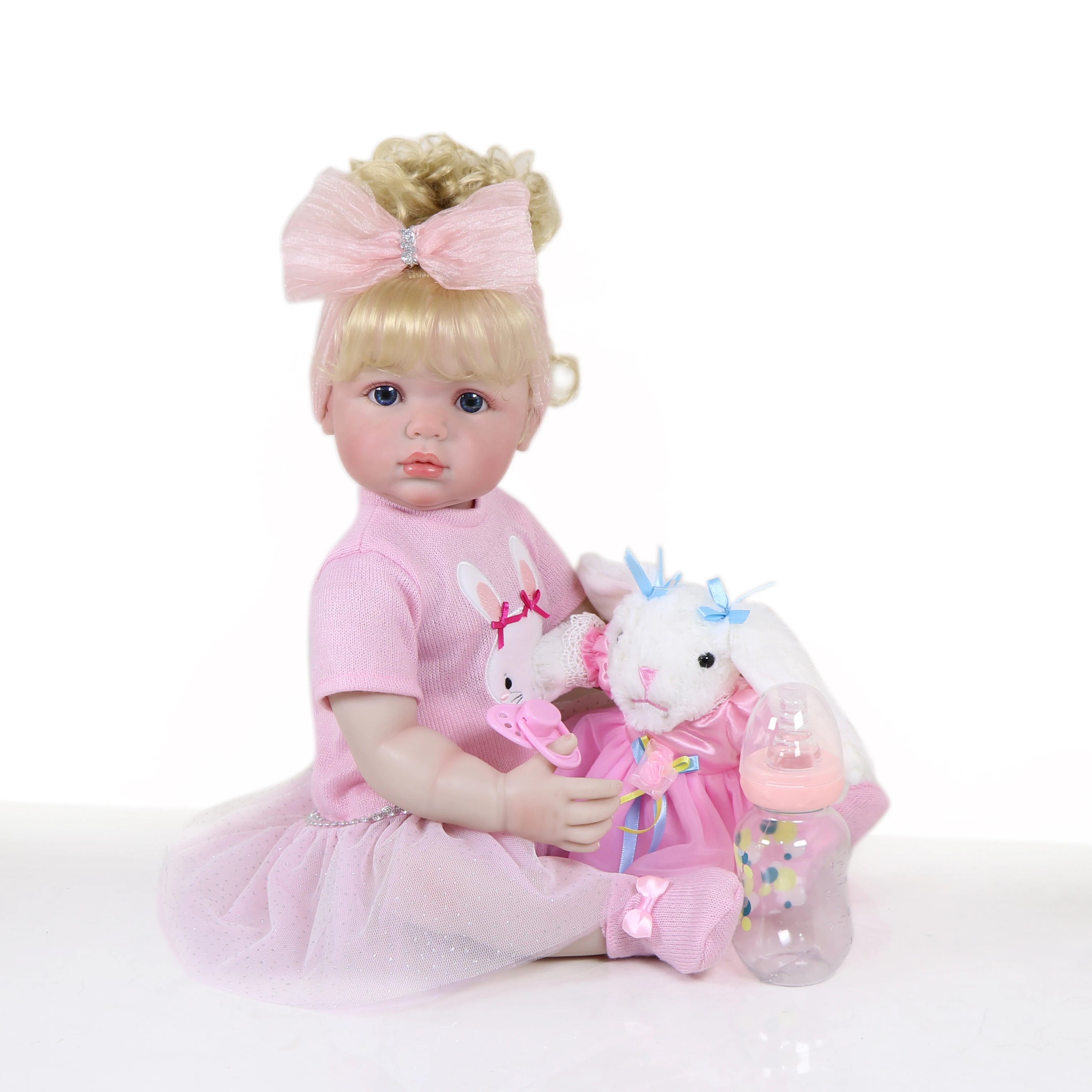Reborn Baby Doll with 3D Painted on face and Soft Full Vinyl with Rooted Hair with Plush Little Bunny, Perfect Birthday