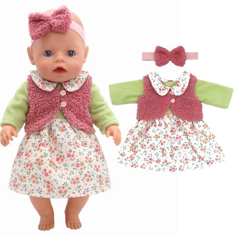 Reborn Baby Doll Winter Coat Pink Skirt 18 Inch Girl Dolls Clothes Jacket Children Xmas Gift Toys Wears