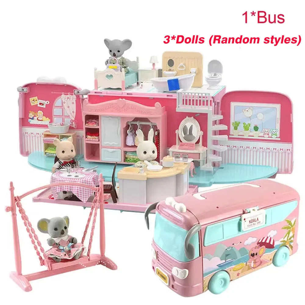 Dollhouse Koala Diary Girl Play House Toy Diy Tour Bus Bedroom Dresser Dining Kitchen Bathroom Shop Pretend Family Toys Girls