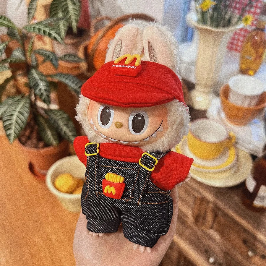 For 17cm V1V2 Labubu mcdonalds clothes outfit Working Girl Set Cute Doll workwear Clothing  boy outfit overalls accessories