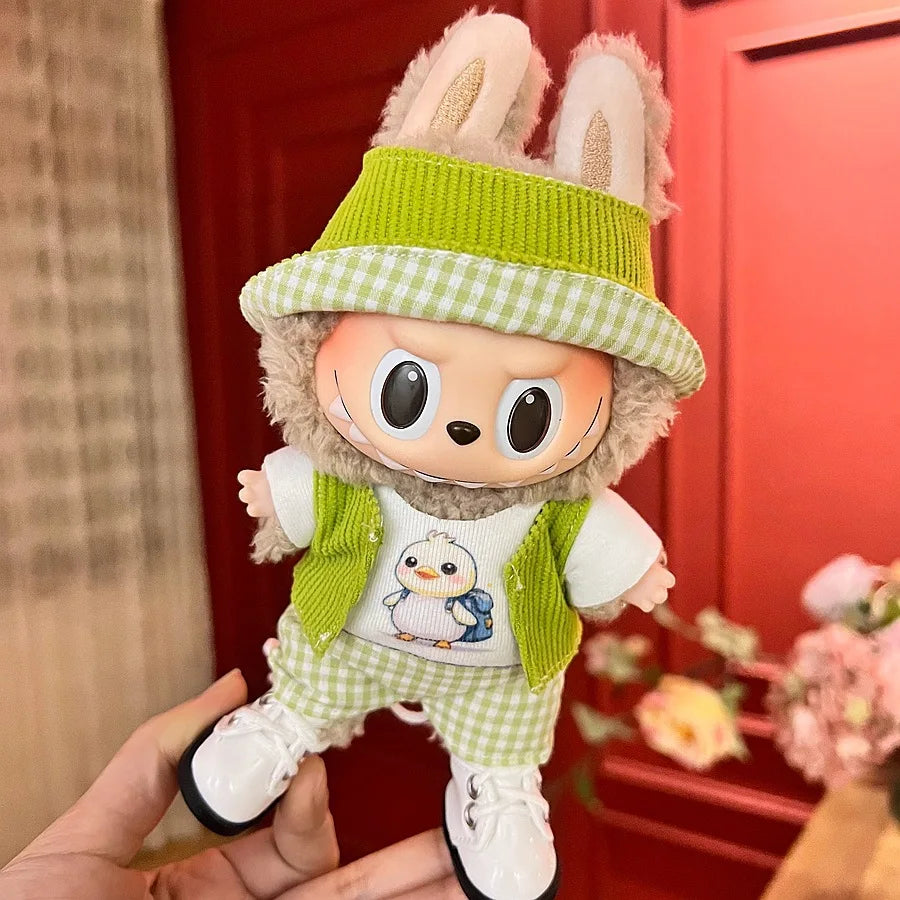 For 17cm V1V2 Labubu mcdonalds clothes outfit Working Girl Set Cute Doll workwear Clothing  boy outfit overalls accessories
