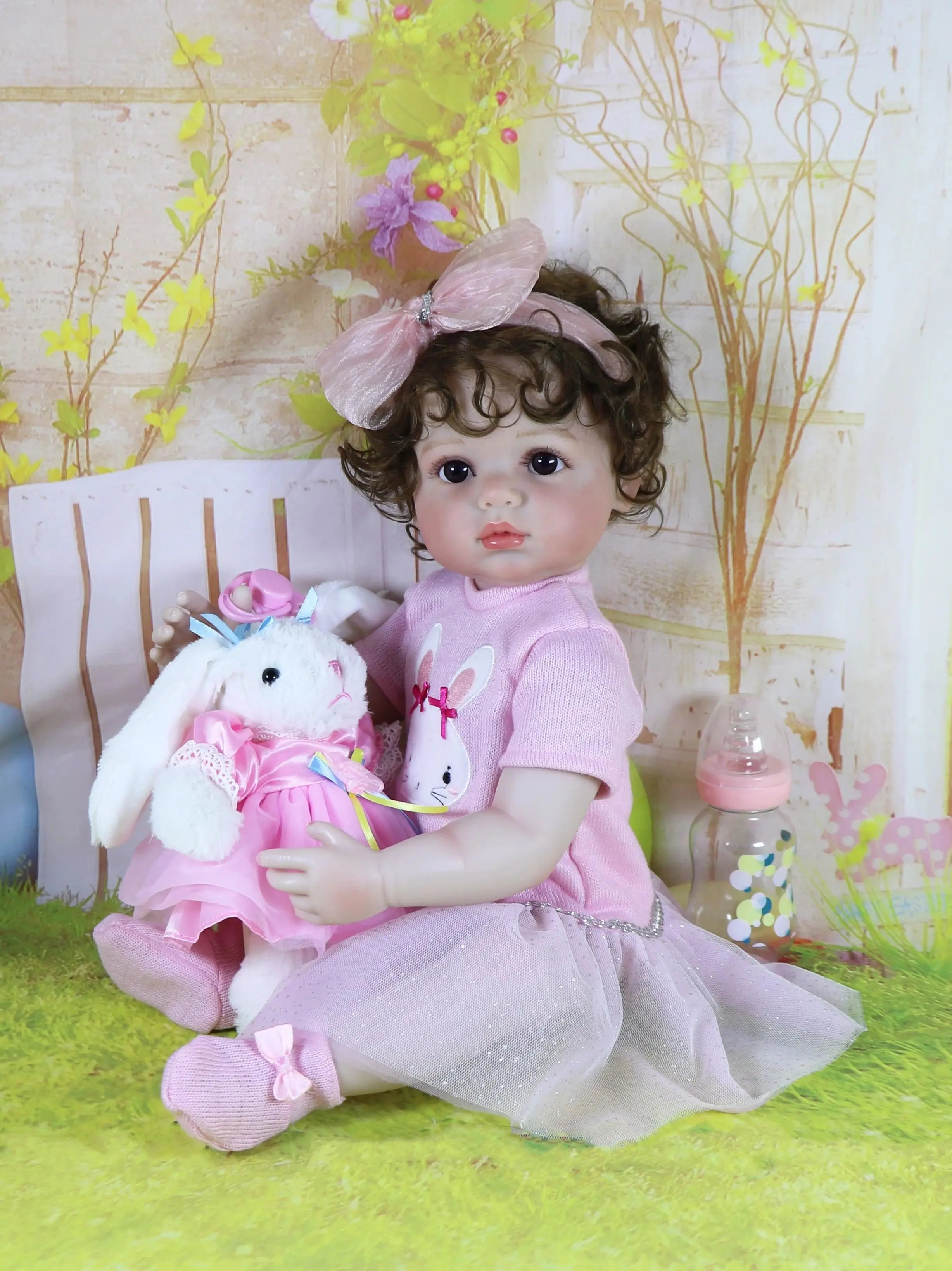 Reborn Baby Doll with 3D Painted on face and Soft Full Vinyl with Rooted Hair with Plush Little Bunny, Perfect Birthday
