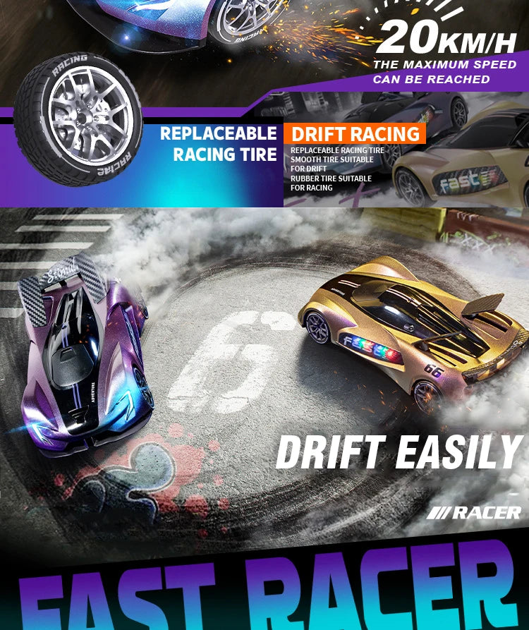 RC Car 2.4G 20km/h High-speed Drift Sports Cars with Light Music Racing Car Eletric Vehicle Model Toys for Boys Kids Xmas Gifts