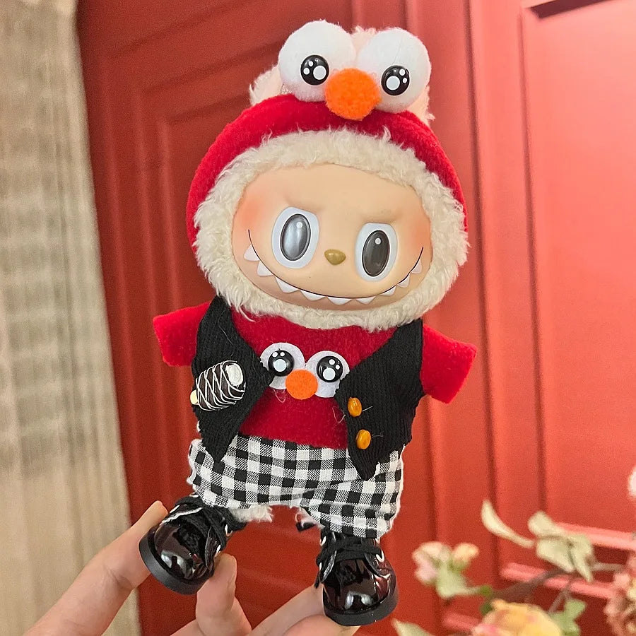 For 17cm V1V2 Labubu mcdonalds clothes outfit Working Girl Set Cute Doll workwear Clothing  boy outfit overalls accessories