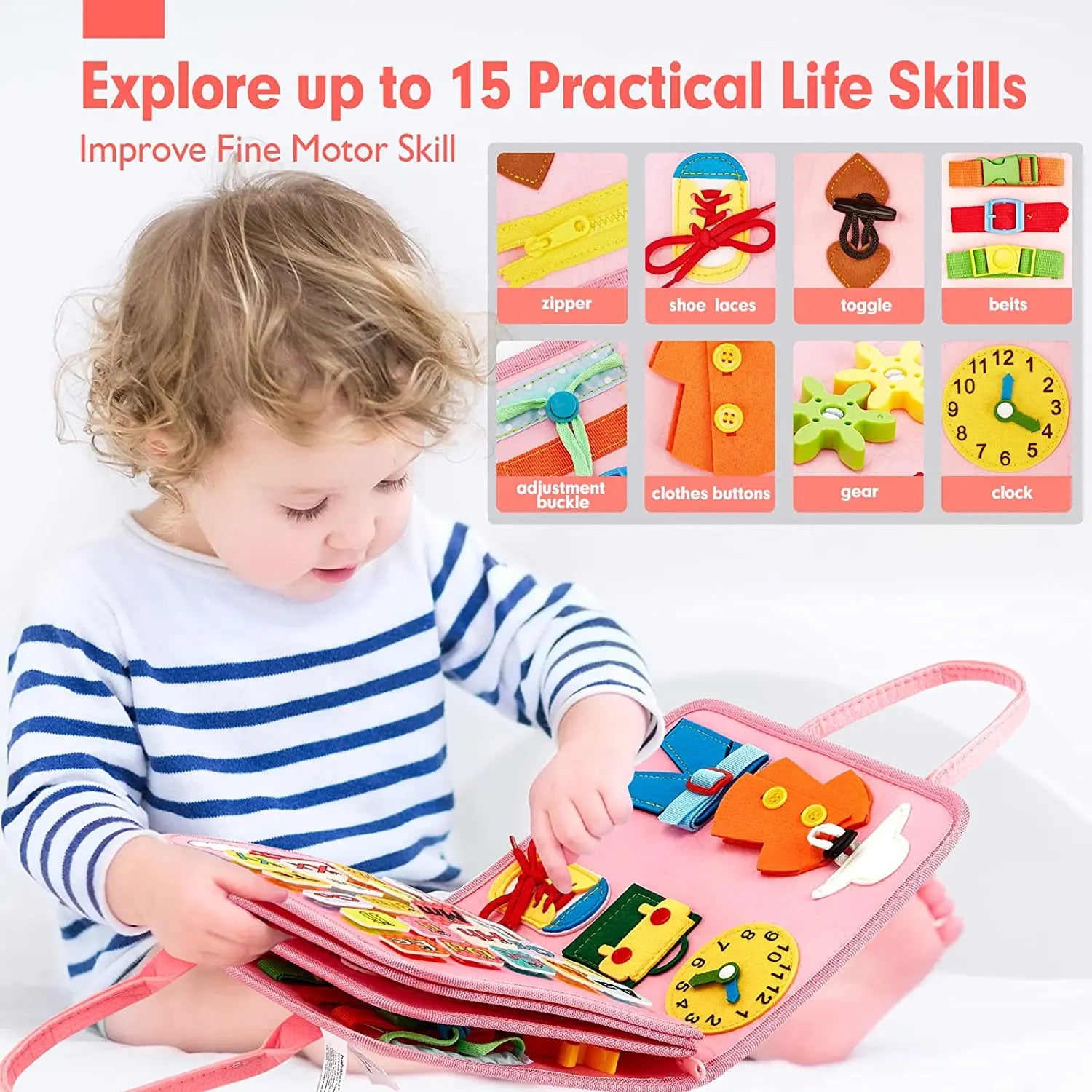 Montessori Toys Busy Board Toddler Sensory Activity Developing Board for Motor Skills， Educational Travel Activity Toys