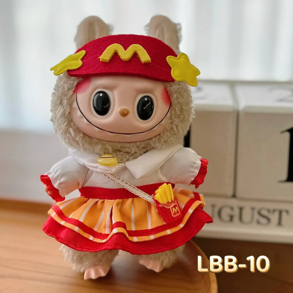 For 17cm V1V2 Labubu mcdonalds clothes outfit Working Girl Set Cute Doll workwear Clothing  boy outfit overalls accessories