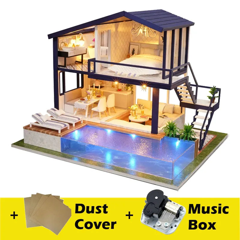 DIY Doll House Miniature Dollhouse With Furnitures Wooden House Miniaturas Toys For Children New Year Christmas Gift A