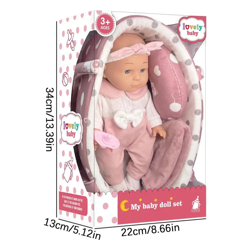 Reborn Doll Set Handbasket Reborn Doll Simulated Toddler Dolls Baby Doll Playset With Accessories Pink Pacifier Clothes Quilt
