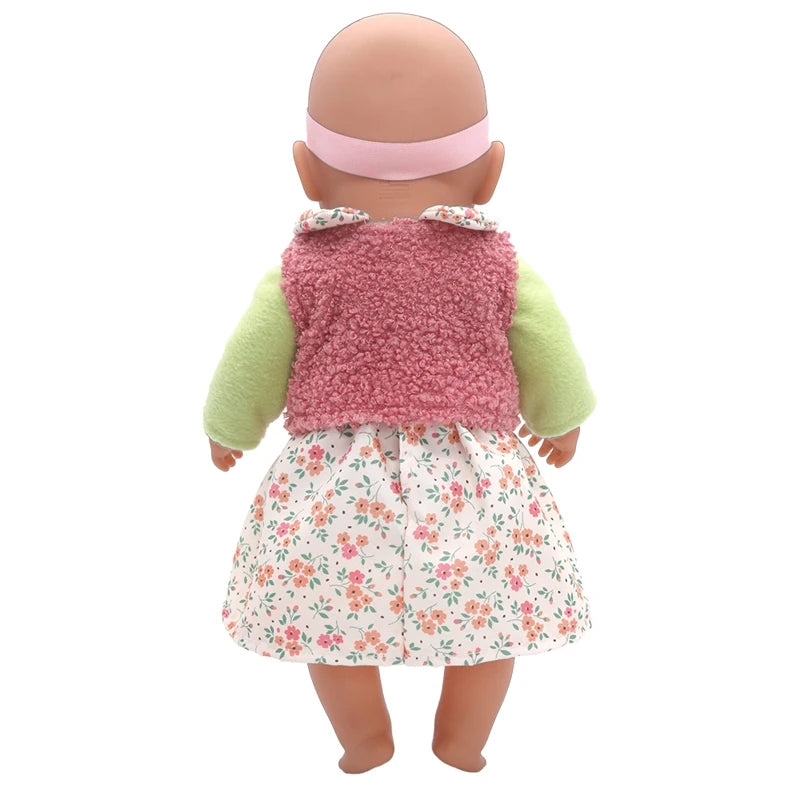 Reborn Baby Doll Winter Coat Pink Skirt 18 Inch Girl Dolls Clothes Jacket Children Xmas Gift Toys Wears