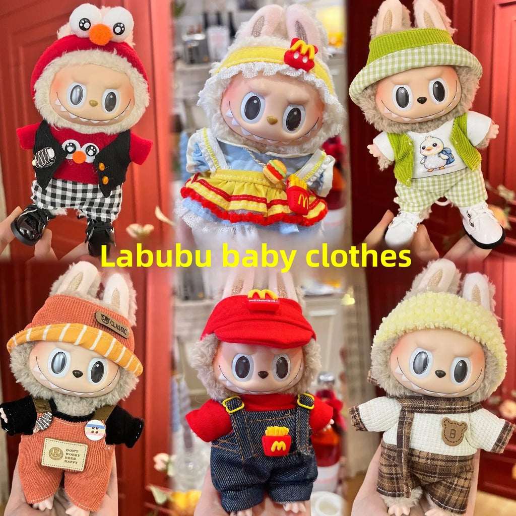 For 17cm V1V2 Labubu mcdonalds clothes outfit Working Girl Set Cute Doll workwear Clothing  boy outfit overalls accessories