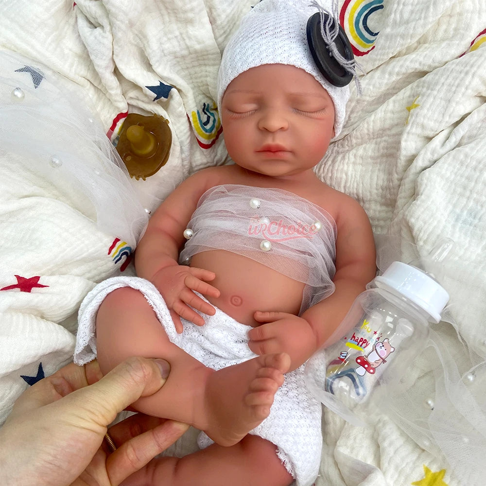 Reborn Baby Doll 17Inch Realistic Lifelike Weighted Girl Silicone Newborn Reborn Doll Can Take Bath Baby Toys For Kid'S Gift