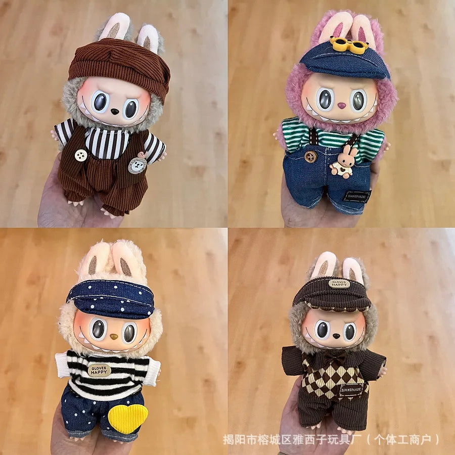 For 17cm V1V2 Labubu mcdonalds clothes outfit Working Girl Set Cute Doll workwear Clothing  boy outfit overalls accessories