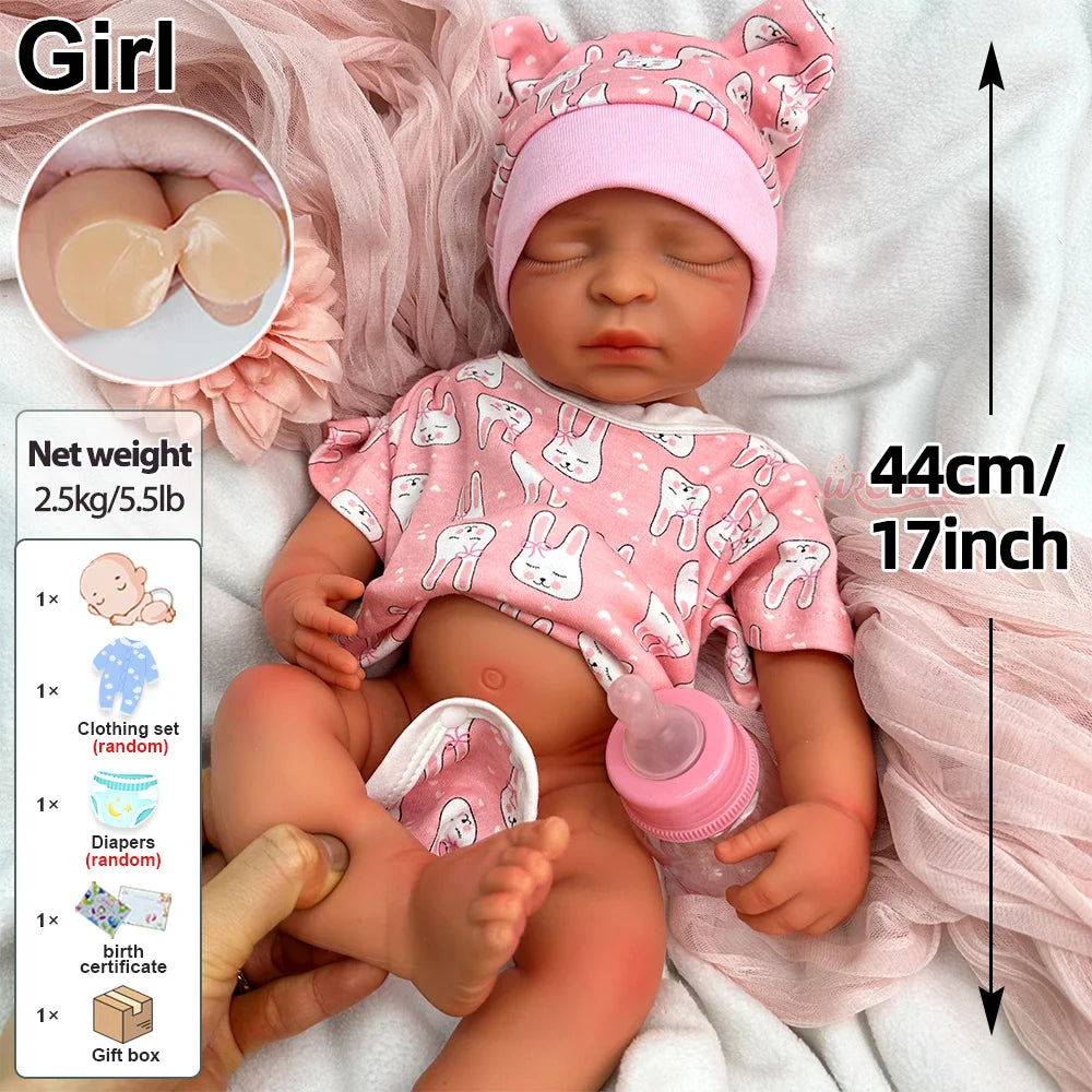 Reborn Baby Doll 17Inch Realistic Lifelike Weighted Girl Silicone Newborn Reborn Doll Can Take Bath Baby Toys For Kid'S Gift