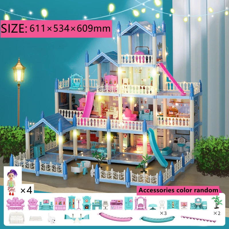 Doll Houses 3D Assembled DIY Miniatures Dollhouse Accessories Villa Princess Castle with LED Light Girl Birthday Gift Toy House