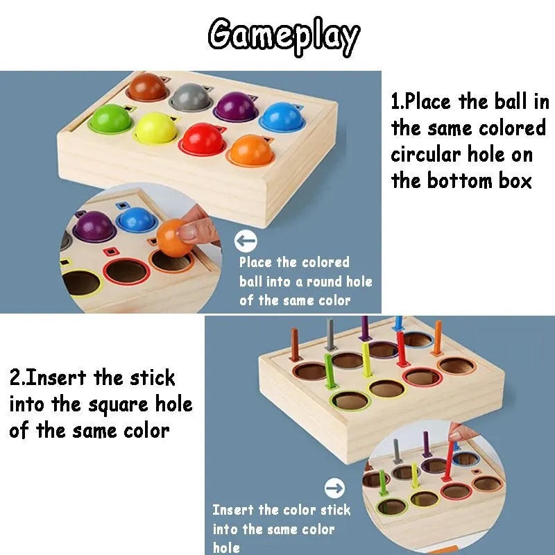 Baby Rainbow Ball Matching Montessori Wooden Toy Color Sorting Cognitive Sensory Game Fine Motor Training Early Educational Toys