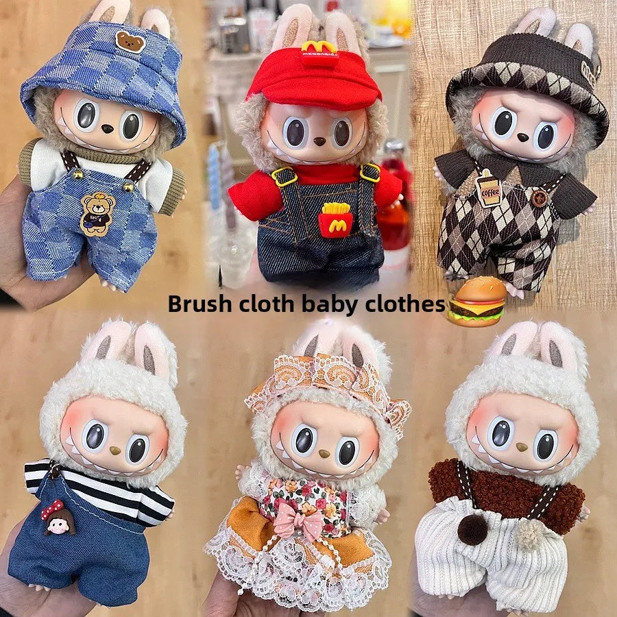 For 17cm V1V2 Labubu mcdonalds clothes outfit Working Girl Set Cute Doll workwear Clothing  boy outfit overalls accessories