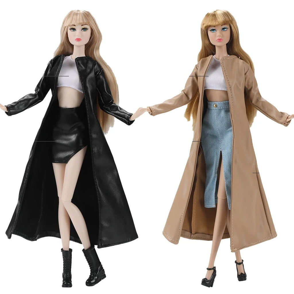 30cm Supermodel Doll Clothes Elegant/Mature Women Dress Up Fashion Leather Jacket+Vest+Skirt Set For 1/6 Doll Career Girls Wear