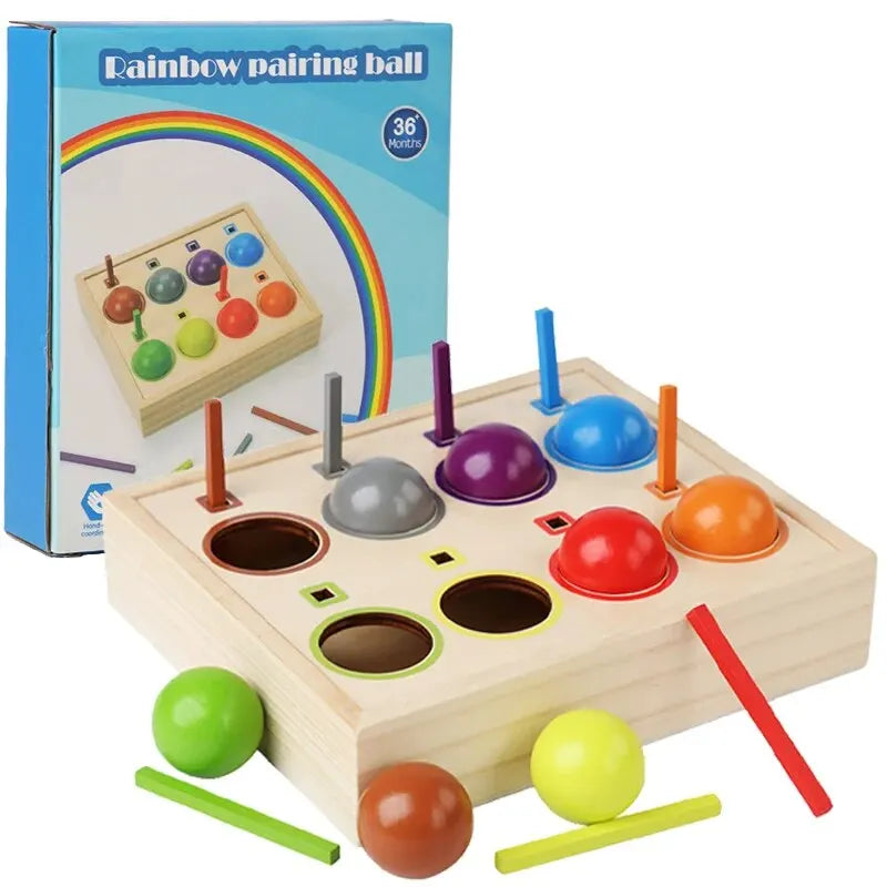 Baby Rainbow Ball Matching Montessori Wooden Toy Color Sorting Cognitive Sensory Game Fine Motor Training Early Educational Toys