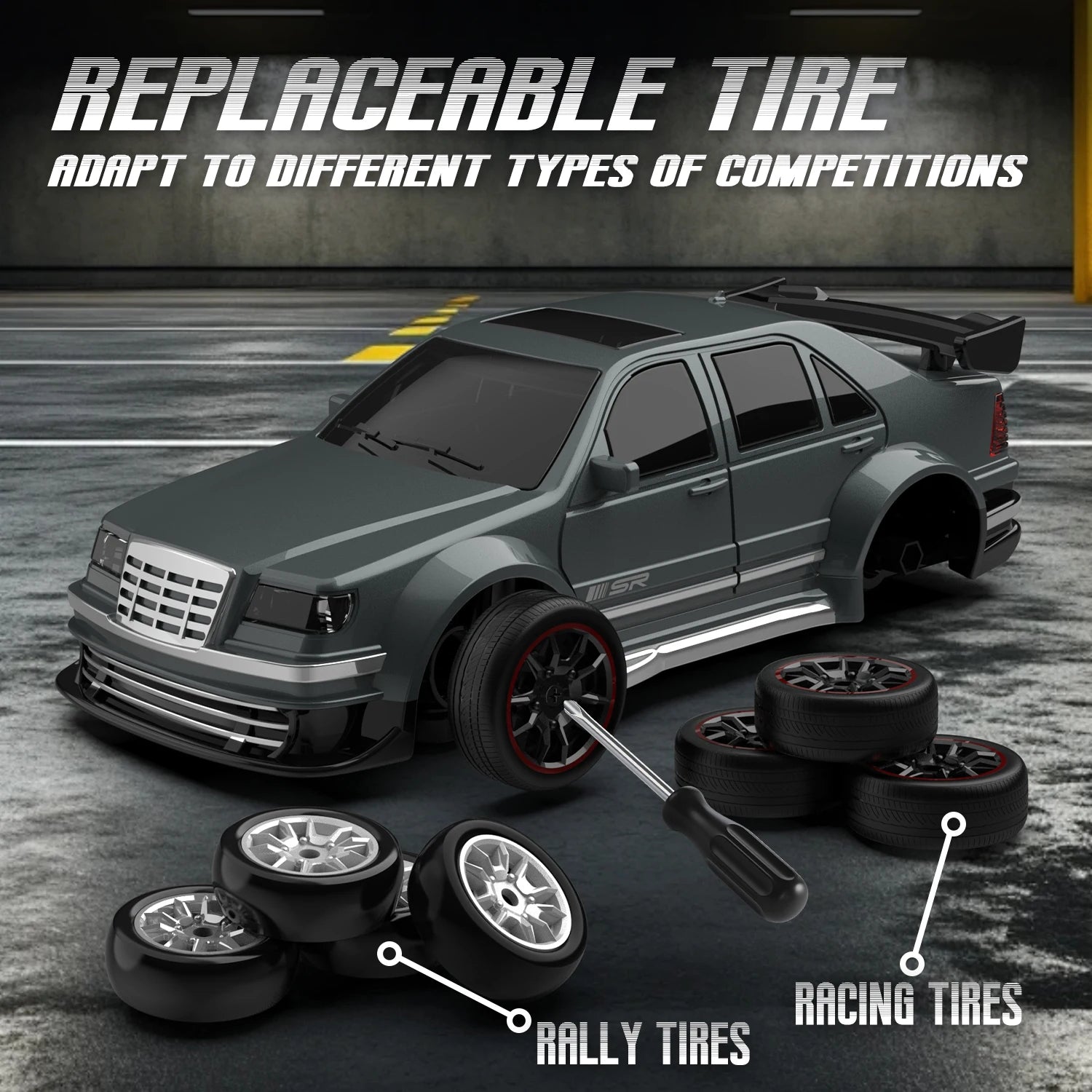 Rc Drift Car 1:43 Scale Full-Size 4WD 2.4g High-speed racing car with gyroscope, equipped with LED and rechargeable function