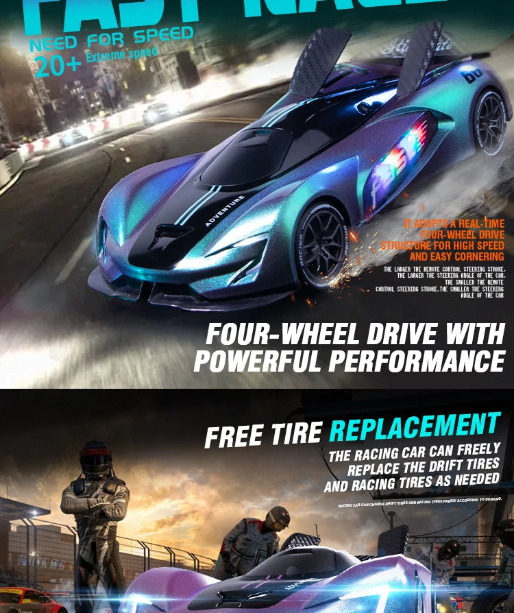 RC Car 2.4G 20km/h High-speed Drift Sports Cars with Light Music Racing Car Eletric Vehicle Model Toys for Boys Kids Xmas Gifts