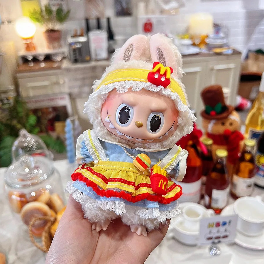 For 17cm V1V2 Labubu mcdonalds clothes outfit Working Girl Set Cute Doll workwear Clothing  boy outfit overalls accessories