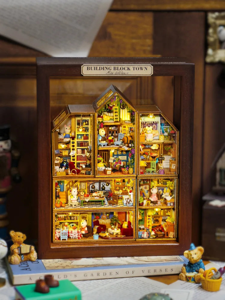 Dollhouse Diy Wooden Miniature Furniture With LED Case 6 complete sets of mini exquisite toy models for building block towns