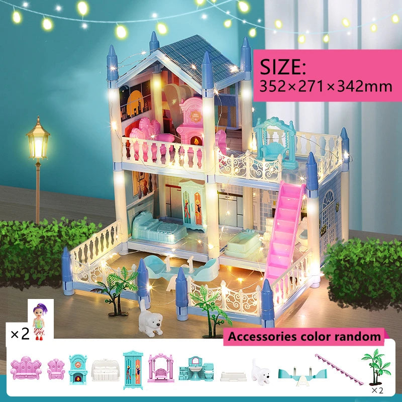 Doll Houses 3D Assembled DIY Miniatures Dollhouse Accessories Villa Princess Castle with LED Light Girl Birthday Gift Toy House