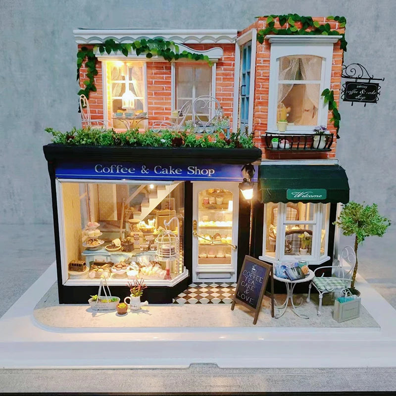 DIY Wooden Dollhouse Casa Miniature With Furniture Kit 3D Irish Cottage Coffee House Assemble Toy for Children Christmas Gifts