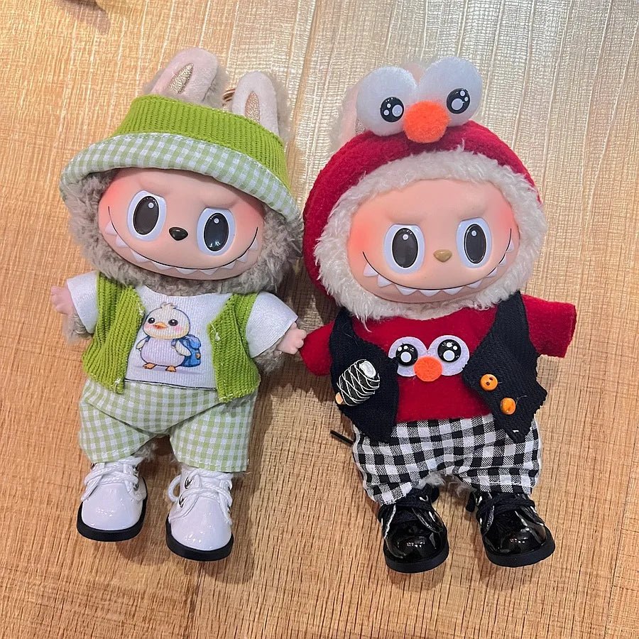 For 17cm V1V2 Labubu mcdonalds clothes outfit Working Girl Set Cute Doll workwear Clothing  boy outfit overalls accessories