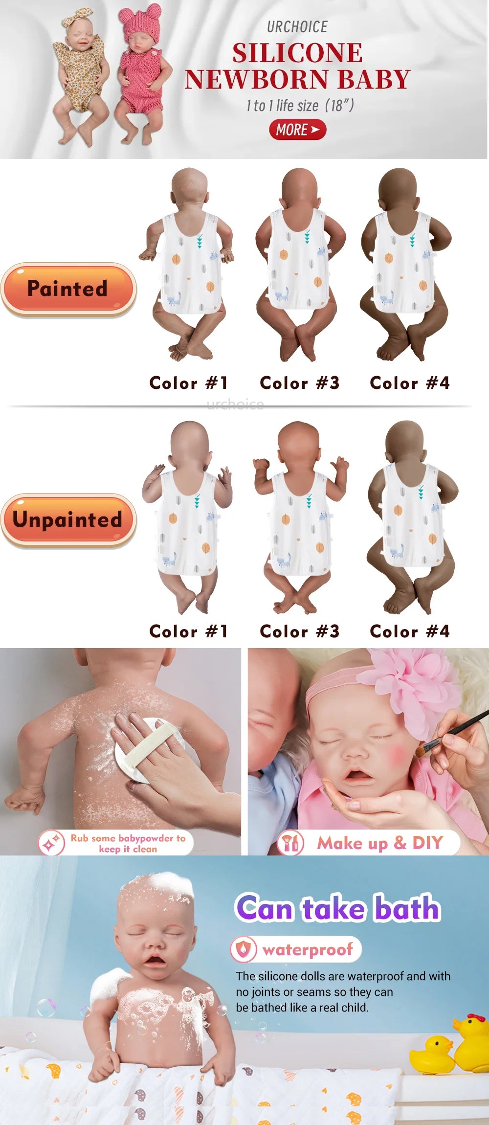 Reborn Baby Doll 17Inch Realistic Lifelike Weighted Girl Silicone Newborn Reborn Doll Can Take Bath Baby Toys For Kid'S Gift