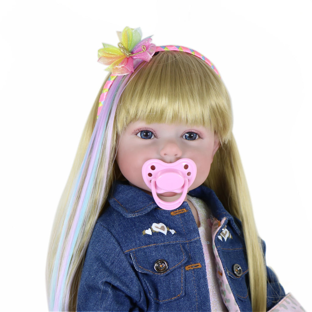 Reborn Toddler Stand Doll -22 inch Fashions Girl with 3D Painted Skin on face  full vinyl with Blonde wigs Christmas Gift