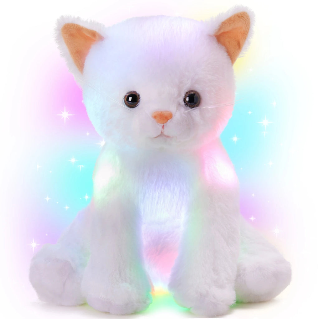 Glowing Musical White Cat Plush Toy，Happy Mother"s Day GiftCute Soft Kitty Stuffed Animal, Birthday Party Gift For Kids
