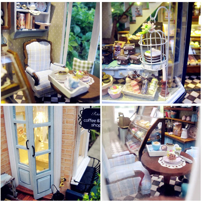 DIY Wooden Dollhouse Casa Miniature With Furniture Kit 3D Irish Cottage Coffee House Assemble Toy for Children Christmas Gifts