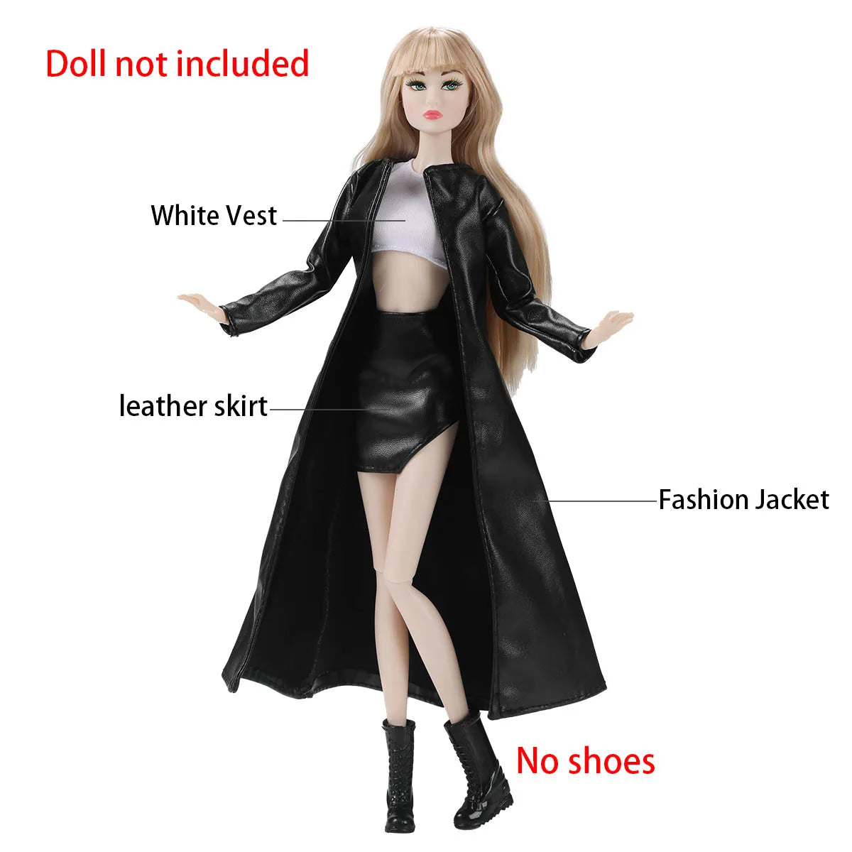 30cm Supermodel Doll Clothes Elegant/Mature Women Dress Up Fashion Leather Jacket+Vest+Skirt Set For 1/6 Doll Career Girls Wear