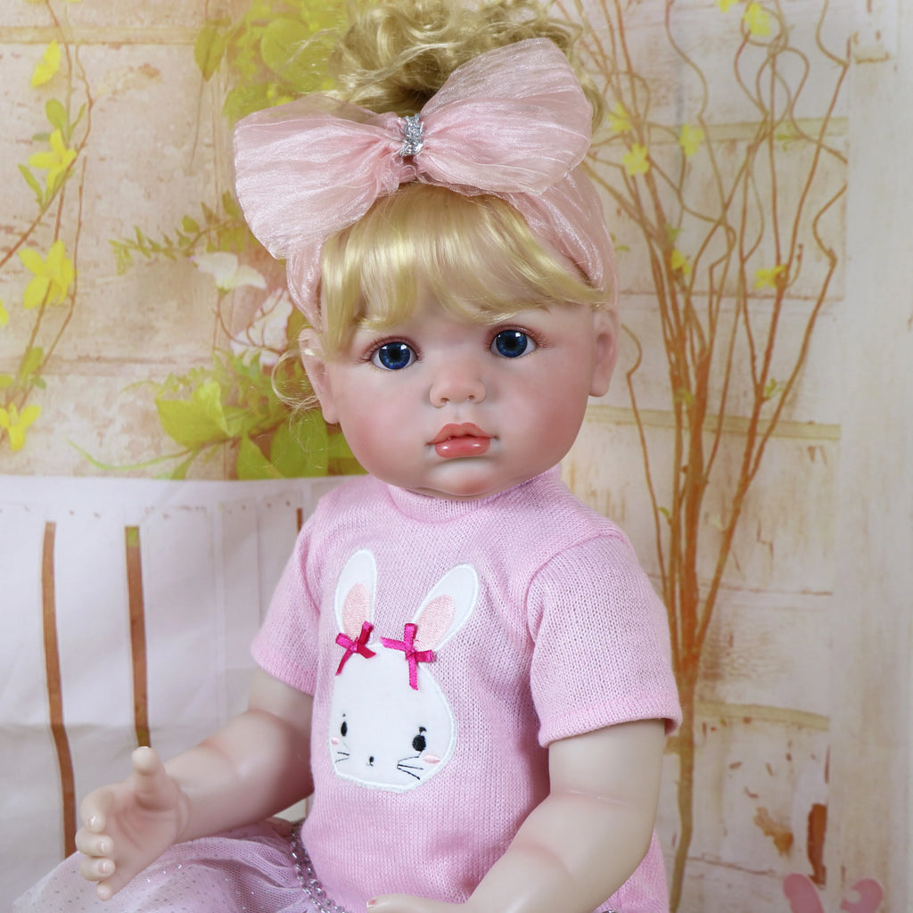 Reborn Baby Doll with 3D Painted on face and Soft Full Vinyl with Rooted Hair with Plush Little Bunny, Perfect Birthday