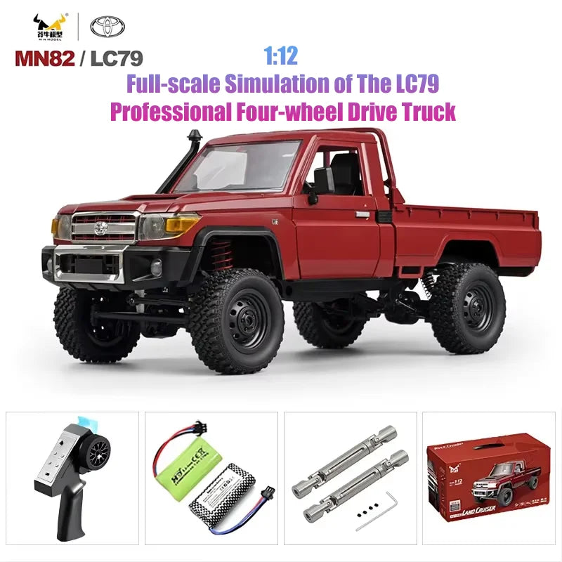Rc Car MN82 1:12 Retro with LED Lights, Full Scale Analog LC79, Professional Four-wheel Drive Truck, Toy Truck Model RC