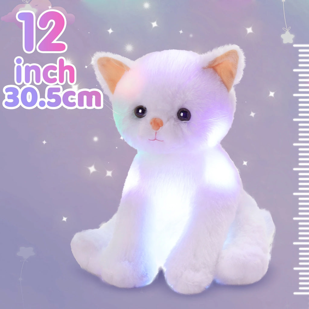 Glowing Musical White Cat Plush Toy，Happy Mother"s Day GiftCute Soft Kitty Stuffed Animal, Birthday Party Gift For Kids