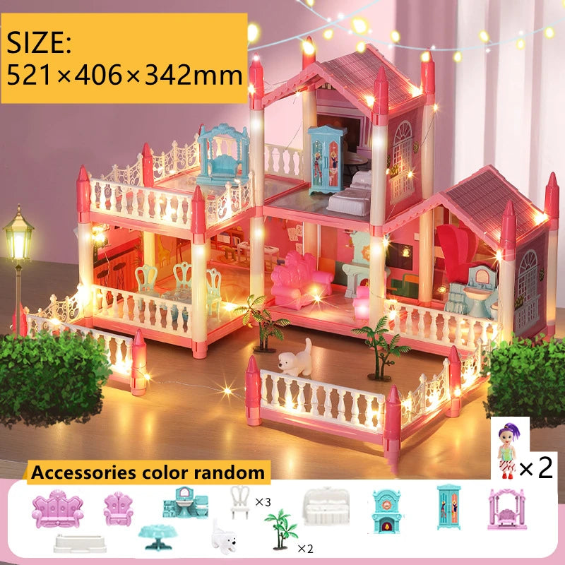 Doll Houses 3D Assembled DIY Miniatures Dollhouse Accessories Villa Princess Castle with LED Light Girl Birthday Gift Toy House