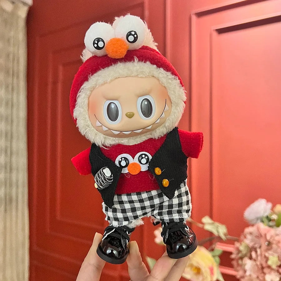 For 17cm V1V2 Labubu mcdonalds clothes outfit Working Girl Set Cute Doll workwear Clothing  boy outfit overalls accessories