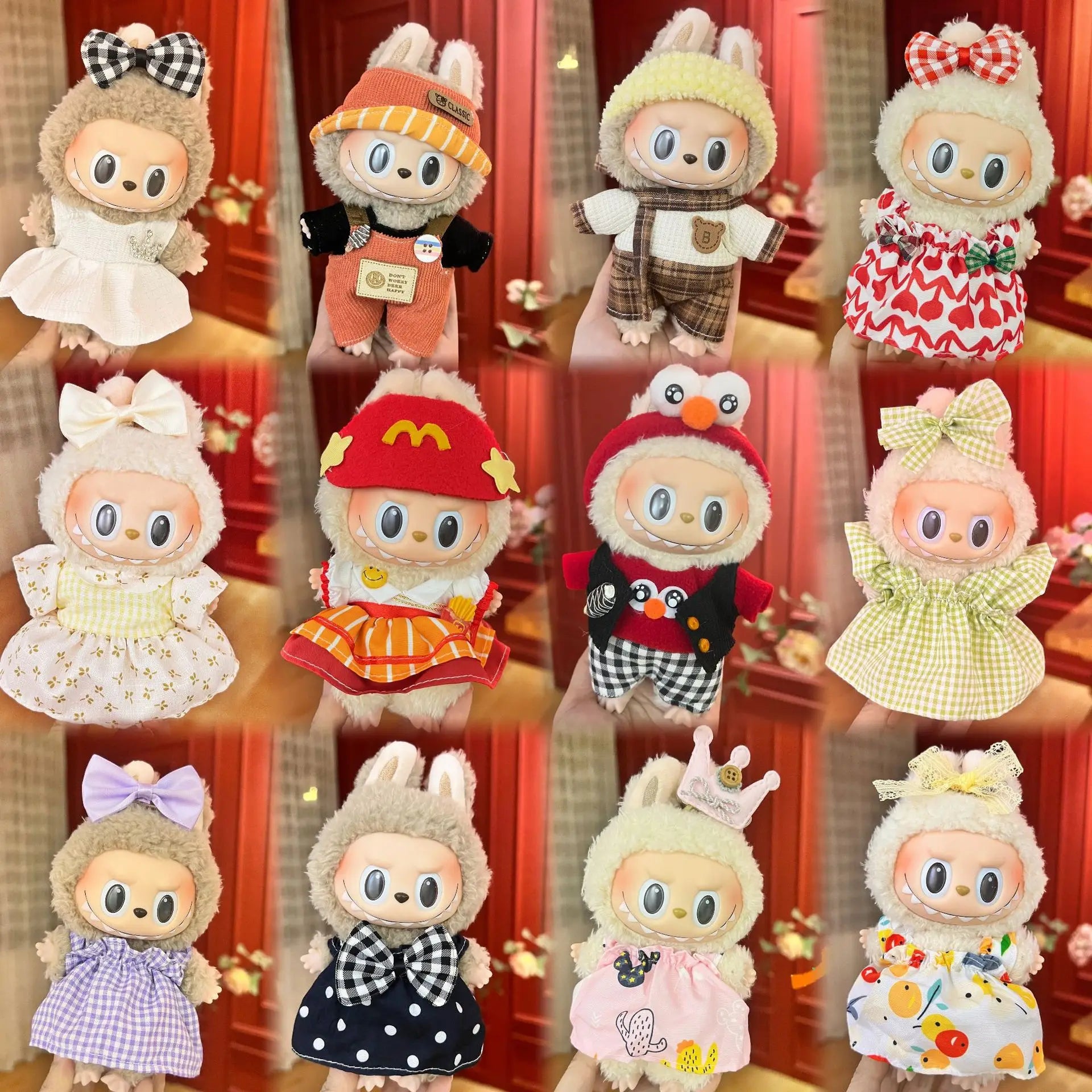 For 17cm V1V2 Labubu mcdonalds clothes outfit Working Girl Set Cute Doll workwear Clothing  boy outfit overalls accessories