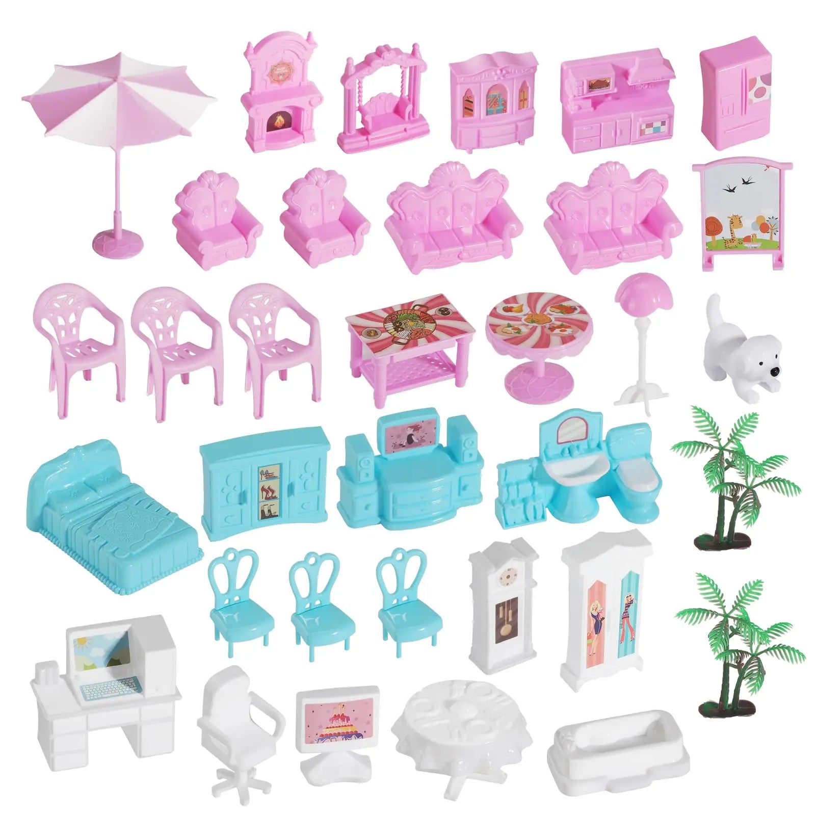Doll House Set for Girls, Dream House Toys with 4 Dolls Furniture 4-Story 11 Rooms,Pretend Play Dreamhouse DIY with Light Kids
