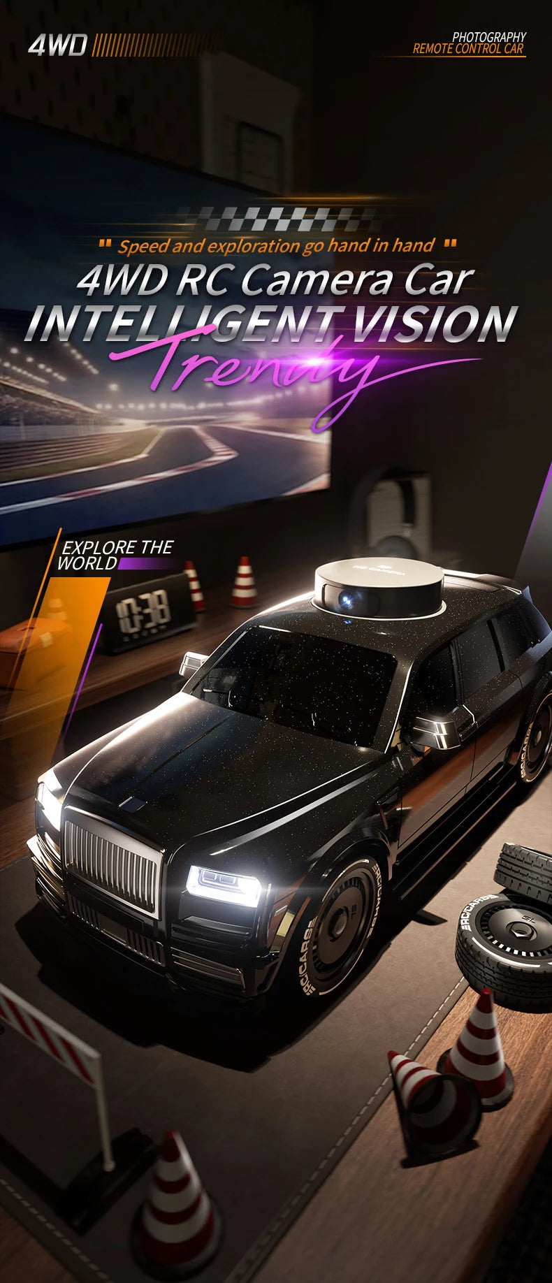 RC Cars 911S  - 4K HD Camera 4.3-inch Screen One Click Drif, Camera Lifting Design, LED Lighting Drift HD Video Kids RC Vehicle