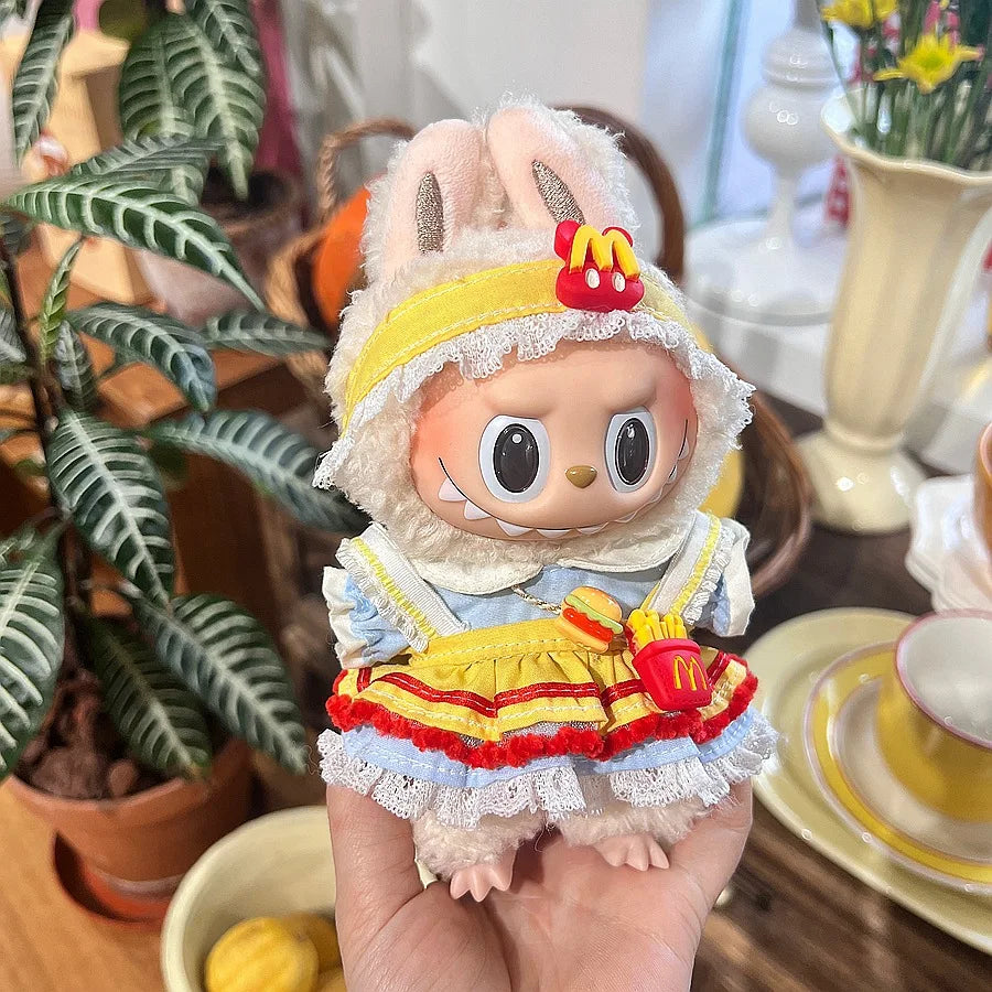 For 17cm V1V2 Labubu mcdonalds clothes outfit Working Girl Set Cute Doll workwear Clothing  boy outfit overalls accessories