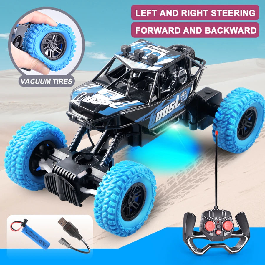 RC High Speed Off-Road Climbing Car 1:18 With Colorful Flashing Lights Rechargeable Durable Rubber Wheels Kids Adults Toys Gifts
