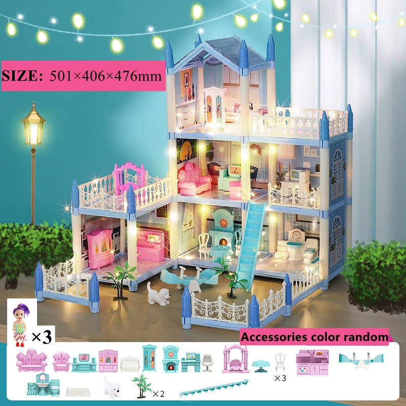 Doll Houses 3D Assembled DIY Miniatures Dollhouse Accessories Villa Princess Castle with LED Light Girl Birthday Gift Toy House