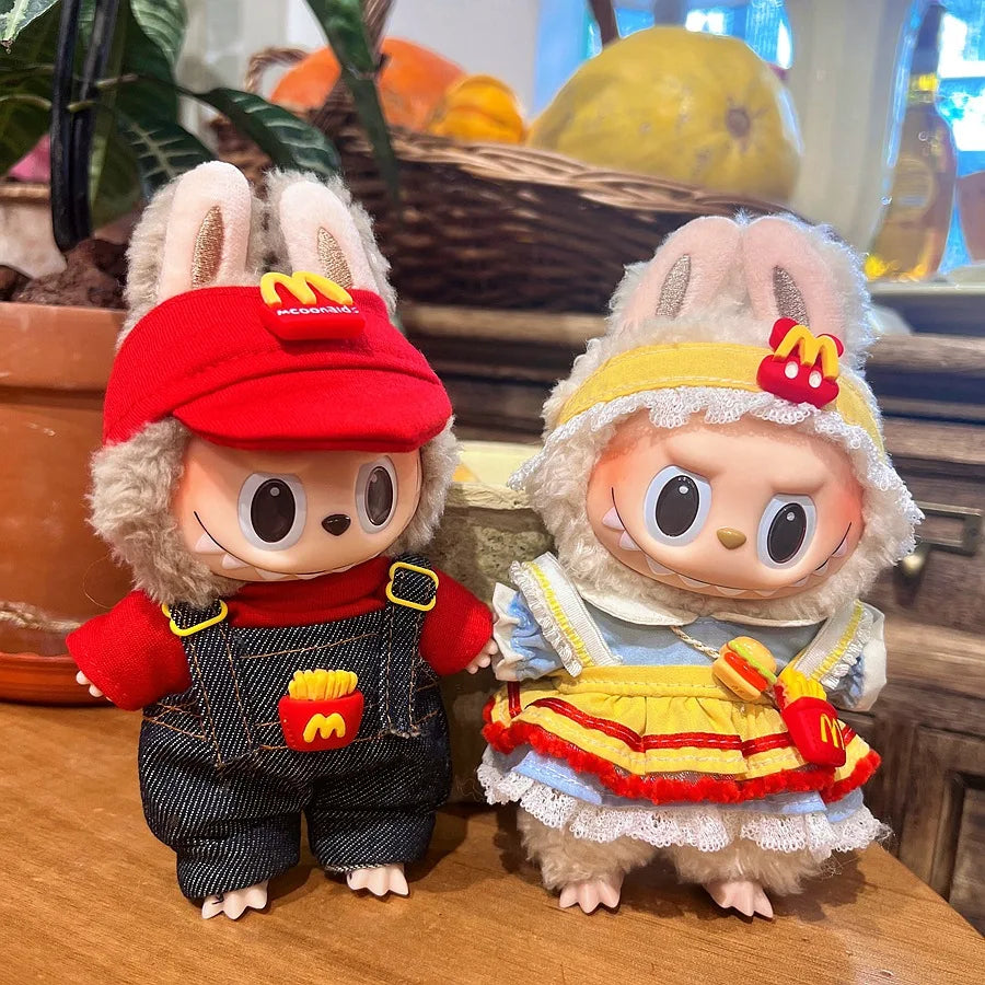 For 17cm V1V2 Labubu mcdonalds clothes outfit Working Girl Set Cute Doll workwear Clothing  boy outfit overalls accessories