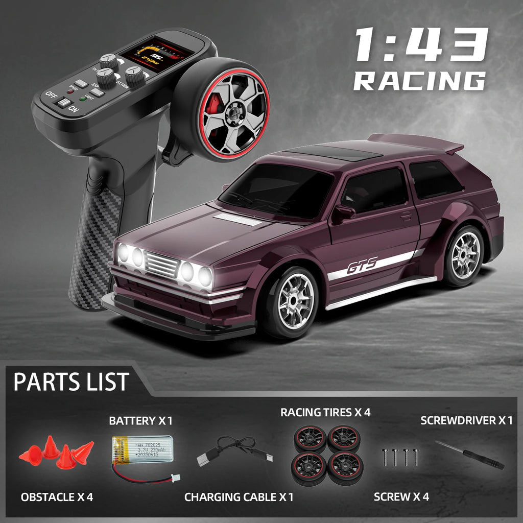 Rc Drift Car 1:43 Scale Full-Size 4WD 2.4g High-speed racing car with gyroscope, equipped with LED and rechargeable function